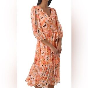 Karl Lagerfeld Paris Floral Chiffon V-Neck Midi Dress Size 2 NWOT